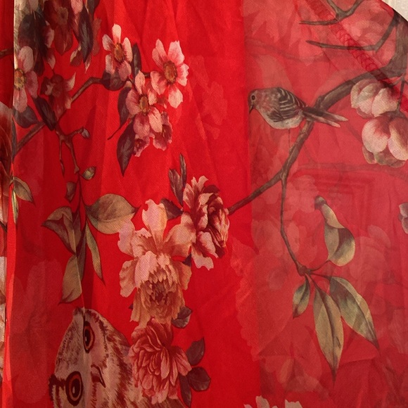 NWT Afibi Chiffon Skirt Red Forest Animal Print Owl Squirrel Rabbit Birds SZ M - Picture 10 of 16